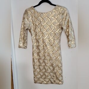 Gold Sequin Mini Dress w/ Drop Back Size Medium